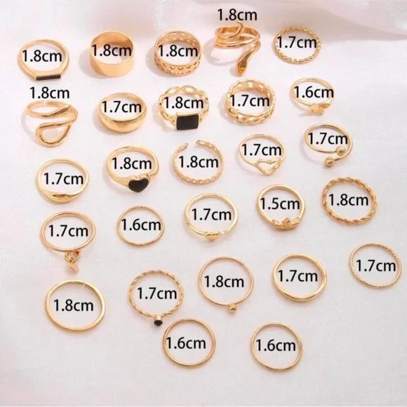 Gold Plated Stackable Ring Set – Stainless Steel, Black Enamel Accents - Picture 2 of 4